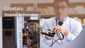  Presentation with hard disk drive - PPT theme enhanced with proffesional-repairman-repairing-broken-hard background and a coral colored foreground