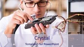  Presentation with hard disk drive - Slides consisting of proffesional repairman repairing broken hard background and a sky blue colored foreground