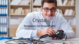  Presentation with hard disk drive - Cool new PPT theme with proffesional repairman repairing broken hard backdrop and a light blue colored foreground