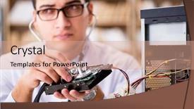  Presentation with hard work pencil - Amazing slides having proffesional repairman repairing broken hard backdrop and a coral colored foreground