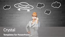  Presentation with paper - Beautiful PPT theme featuring proffessers - businesswoman trying paper mustache backdrop and a  colored foreground