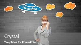  Presentation with collaboration paper dolls - PPT theme with proffessers - businesswoman trying paper mustache background and a  colored foreground