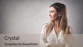  Presentation with black women beautiful woman - Audience pleasing theme consisting of business profile - beautiful woman's portrait backdrop and a light gray colored foreground