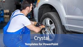  Presentation with mechanic car service repair maintenance - Audience pleasing slides consisting of auto profile - male mechanic repairing car's wheel backdrop and a ocean colored foreground