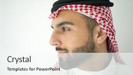  Presentation with arabic - PPT theme enhanced with profile face - arabic young businessman posing background and a sky blue colored foreground