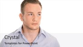  Presentation with blue - PPT theme with profile face - portrait isolated young pensive man background and a light gray colored foreground