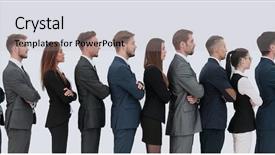  Presentation with business profile - Colorful slide deck enhanced with profile of a business team backdrop and a light gray colored foreground