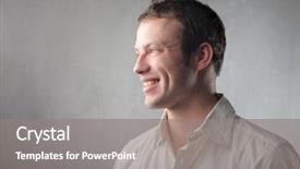  Presentation with gold man smile - Presentation design featuring profile of a smiling man background and a gray colored foreground