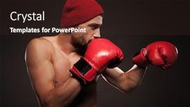  Presentation with boxer - Audience pleasing PPT theme consisting of profile of a young and fit caucasian boxer in a fighting pose wearing red gloves and a beanie hat backdrop and a wine colored foreground