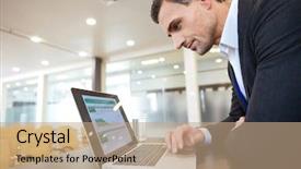  Presentation with business profile - PPT theme enhanced with profile of focused serious business background and a coral colored foreground