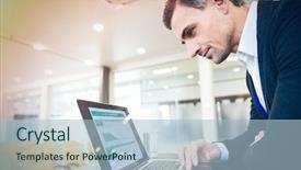  Presentation with business profile - Presentation design consisting of profile of focused serious business background and a light blue colored foreground