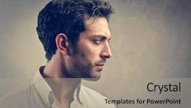  Presentation with special education young adult man - PPT theme enhanced with profile of serious young man background and a mint green colored foreground