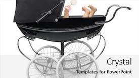  Presentation with baby - PPT theme having profile of traditional baby stroller background and a light gray colored foreground