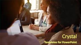  Presentation with team working together - Theme enhanced with profile of women in working background and a  colored foreground