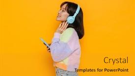  Presentation with asian music - Presentation theme enhanced with profile-of-young-asian-smiling background and a gold colored foreground