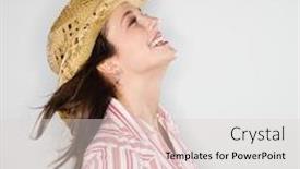  Presentation with cowboy hat - Theme featuring profile of young caucasian woman wearing cowboy hat smiling with wind blowing hair background and a lemonade colored foreground