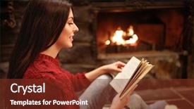  Presentation with kids reading book - PPT layouts with profile of young woman while background and a  colored foreground