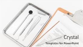  Presentation with kitchen tools and equipment - Slide set having profile patients - dental tools equipment and dental background and a white colored foreground