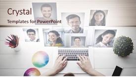  Presentation with company profile - Slide set featuring profile pictures against overhead background and a lemonade colored foreground