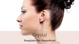  Presentation with white wedding - PPT layouts consisting of profile portrait of an young bride with wedding hairstyle - on white background background and a coral colored foreground