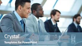  Presentation with young business people - Presentation design featuring profile presentations - row of business people listening background and a teal colored foreground