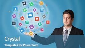  Presentation with application - Slide deck featuring profile presentations - young person presenting new application background and a  colored foreground