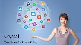  Presentation with application - Presentation theme having profile presentations - young person presenting new application background and a  colored foreground