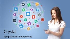  Presentation with application - Presentation theme having profile presentations - young person presenting new application background and a light blue colored foreground