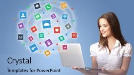  Presentation with application - Amazing presentation design having profile presentations - young person presenting new application backdrop and a light blue colored foreground