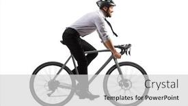  Presentation with bicycle - Amazing presentation theme having profile-shot-of-a-businessman backdrop and a light gray colored foreground