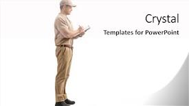  Presentation with healthy workplace full length side view - Slide set with profile shot of a delivery background and a white colored foreground