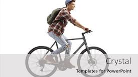  Presentation with bicycle - Beautiful PPT theme featuring profile-shot-of-a-male backdrop and a light gray colored foreground