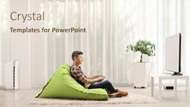  Presentation with video games playing - Slides having profile-shot-of-a-male background and a sky blue colored foreground