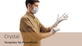  Presentation with surgical gloves - Presentation design featuring profile-shot-of-a-man background and a gold colored foreground