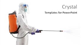  Presentation with disinfectant - Slides with profile-shot-of-a-specialist background and a white colored foreground