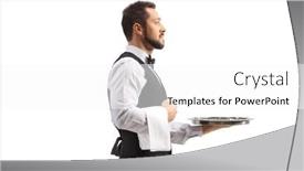  Presentation with waiter - Presentation design with profile-shot-of-a-waiter background and a white colored foreground
