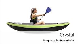  Presentation with kayak - Presentation consisting of profile shot of a young woman in a kayak wearing a safety vest and holding a paddle isolated on white background background and a white colored foreground
