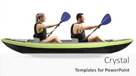  Presentation with kayaking - Amazing slide set having profile shot of a young man and woman kayaking isolated on white background backdrop and a white colored foreground