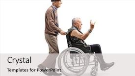  Presentation with elderly - Amazing slide deck having profile shot of an elderly backdrop and a light gray colored foreground