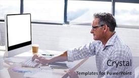  Presentation with computer - Beautiful theme featuring profile view of a businessman backdrop and a  colored foreground