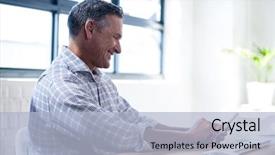  Presentation with happy sad face man - Colorful PPT theme enhanced with profile view of a happy backdrop and a  colored foreground