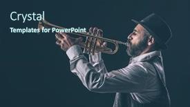  Presentation with trumpet - Colorful presentation theme enhanced with profile-view-of-a-jazz backdrop and a tawny brown colored foreground