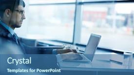  Presentation with laptop and wall - Presentation theme with profile view of concentrated young background and a ocean colored foreground