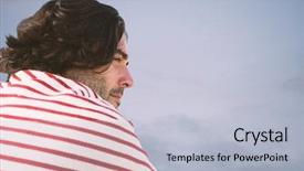  Presentation with company profile potrait - Slide set enhanced with profile view of handsome man background and a light blue colored foreground