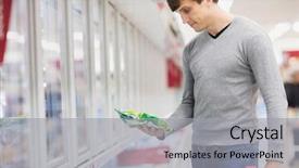  Presentation with grocery store - Audience pleasing PPT theme consisting of profile view of man buying backdrop and a light gray colored foreground
