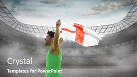  Presentation with england - Slide deck enhanced with profile view of sportsman holding an england flag against stadium background and a gray colored foreground