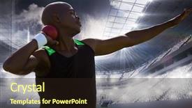  Presentation with sports event - Slide deck with sportsman practising shot put background and a gray colored foreground