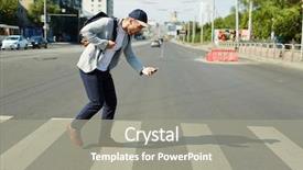  Presentation with young man on the phone - Presentation design featuring profile view of young man background and a  colored foreground