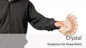  Presentation with euro - Amazing theme having profit gain icon symbol - hand with fifty euro money backdrop and a white colored foreground