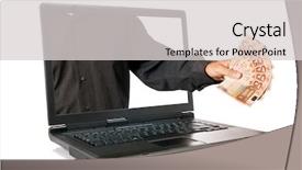  Presentation with profit - Colorful slides enhanced with profit gain icon symbol - hand with money come backdrop and a light gray colored foreground